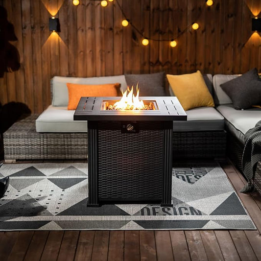 GDFStudio 28" Square Propane Gas Fire Pit Table, 50000 BTU Outdoor Steel Patio Heater with Hidden Tank Storage Lid and Cover for Backyard Deck Garden, Black