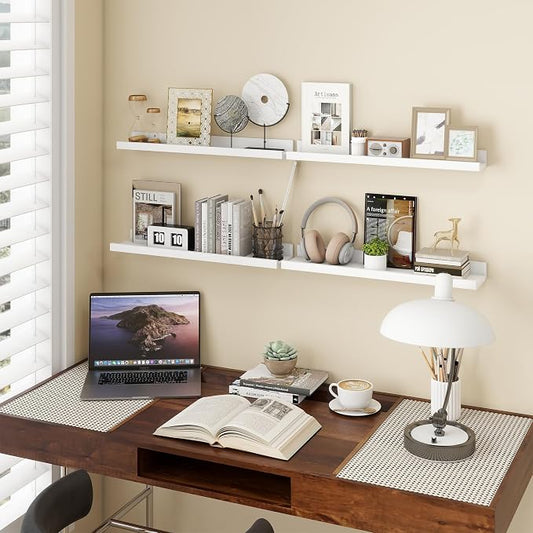Axeman Picture Ledge Shelf | 24 Inch White Floating Shelves Set of 4 | Rustic Wood Wall Shelves with Lip | 24" White Picture Shelves for Wall with Ledge | Photo Shelves