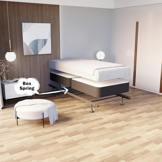 Treaton, 4-Inch Sturdy Wood Box Spring for Mattress Support - Durable and Fully Assembled, Natural Wood Foundation for Twin, Gray