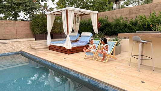 Children’s Vintage Sun Lounger Sling Chair | Wooden Frame with Canvas Fabric | Outdoor Folding Deck Chair for Kids Ages 5+ | Portable & Lightweight for Backyard, Poolside, or Beach (Rope)