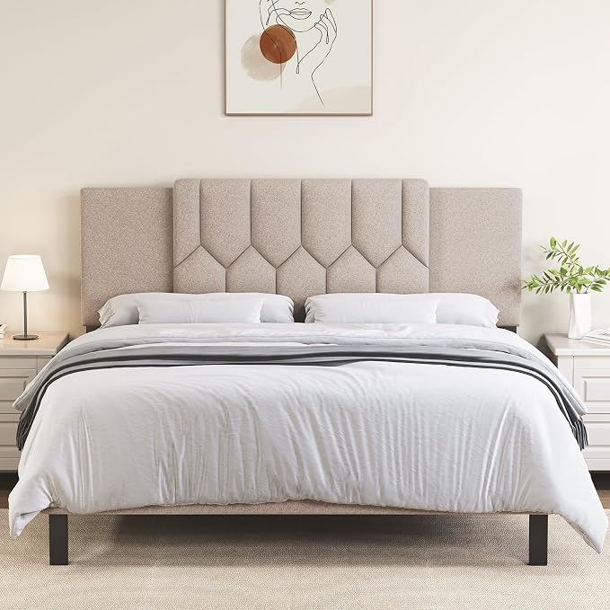 Upholstered Tufted Headboard, 3 in 1 Headboard for Full/Queen/King Size Bed, Height & Width Adjustable Head Board, Attach Frame, Study & Comfortable, Ideal for Bedroom, Dorm, Guest Room, Beige
