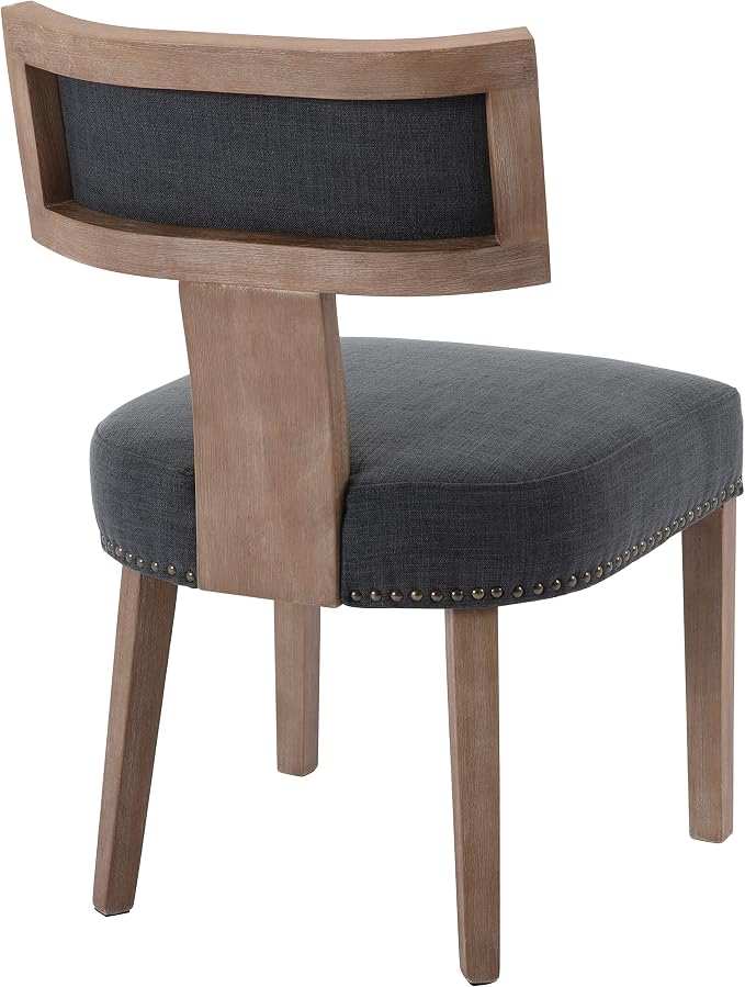 RIVOVA Mid Century Modern Dining Chairs Set of 2 Linen Fabric Upholstered Kitchen Side Chairs with Nailhead Trim, Modern Kitchen Armless Solid Wood Dining Chairs, Charcoal