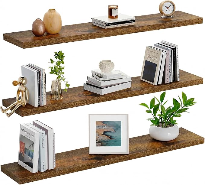 AMADA HOMEFURNISHING 35.4" L Floating Shelves, Wall Shelves Set of 3 for Bathroom/Living Room/Bedroom/Kitchen, Floating Shelves for Wall Decor with Invisible Brackets - AMFS45V