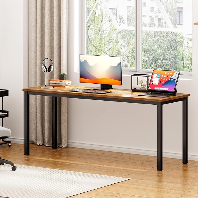 DlandHome 71 inches X-Large Computer Desk, Composite Wood Board, Decent and Steady Home Office Desk/Workstation/Table,23.6 Wide, Retro