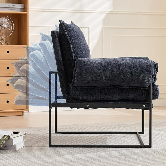 YISHENG Accent Chair with 6-Angle Adjustable Backrest, Fabric Living Room Chair Upholstered Lounge Chair, Modern Chair Cozy Reclining Chair for Reading Room, 1PC Dark Blue