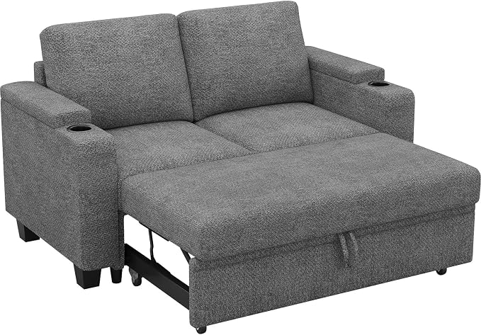 Belffin Modular Sectional Loveseat with Pullout Bed Sectional Sleeper Sofa with Pull Out Bed for Living Room.Light Grey