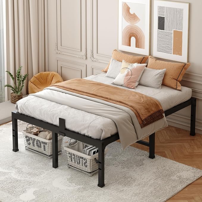 FUIOBYVV King Bed Frames, 18 Inch Heavy Duty Metal Platform Bed Frame Twin Size Support Up to 3500 lbs, No Box Spring Needed/No Shaking/Steel Slat Support/Noise Free/Easy Assembly