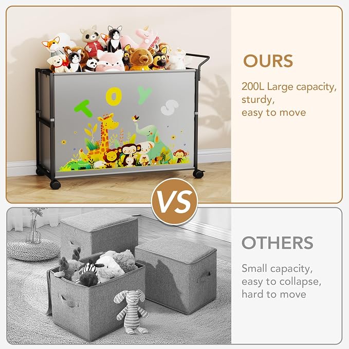 BBLIKE Toy Box for Kids - 200L Extra Large Toy Chest Storage with Wheels for Boys and Girls, Toy Organizer Bin for Stuffed Animals, Toy Basket for Bedroom, Nursery, Living Room, Playroom, Gray