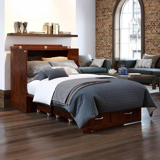 AFI, Southampton Murphy Bed Chest Twin XL with 6" Mattress, Storage Drawer & Built-in USB Charger, Walnut