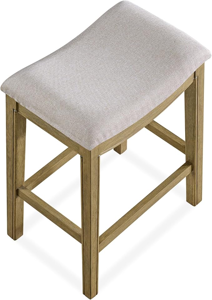 ROME + OAK Parker 26 Inch Counter Stool, Backless Saddle Kitchen Barstool in Natural Finish with Cream Fabric Upholstery Cushion Seat