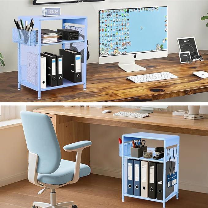 Sky Blue Kids Nightstand, Small Nightstand for Bedroom, End Table with Hooks and Holder, Toddler Bedside Table, Desk Organizer for Office, Small Desk for Living Room, Dorm (Sky Blue)