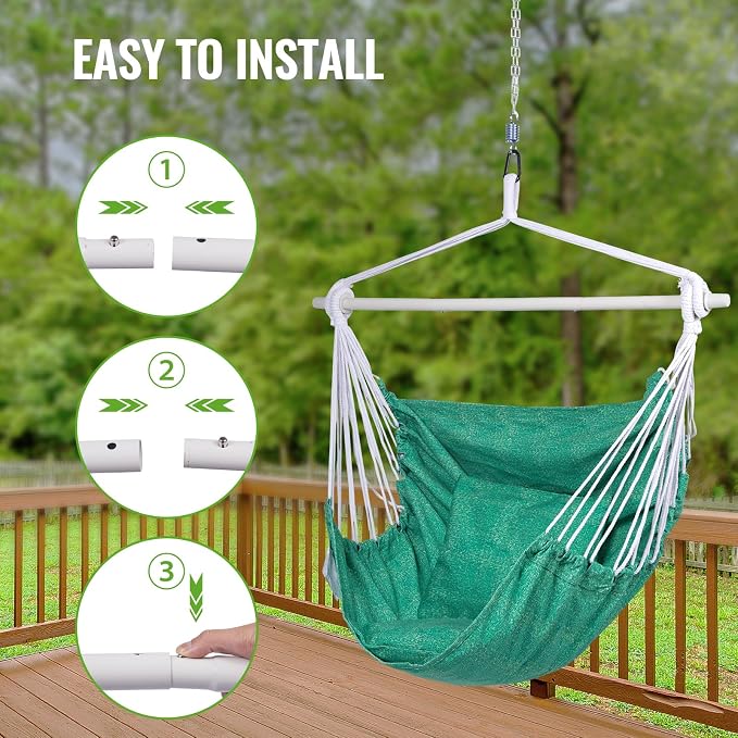 Backyard Expressions Hanging Hammock Chair Swing with Cushions & Hanging Kit – 500 lb Capacity, Cotton Blend Fabric, for Indoor/Outdoor Use – Includes Chain, Hooks & Spring – 5 Colors