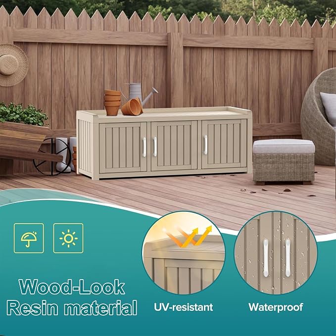 DRATO Outdoor Shoe Storage Cabinet, Shoe Bench with Storage, Waterproof Resin Large Shoe Cabinet with Doors for Outdoor Indoor Entryway Hallway Bedroom (Grey, 3 Doors)