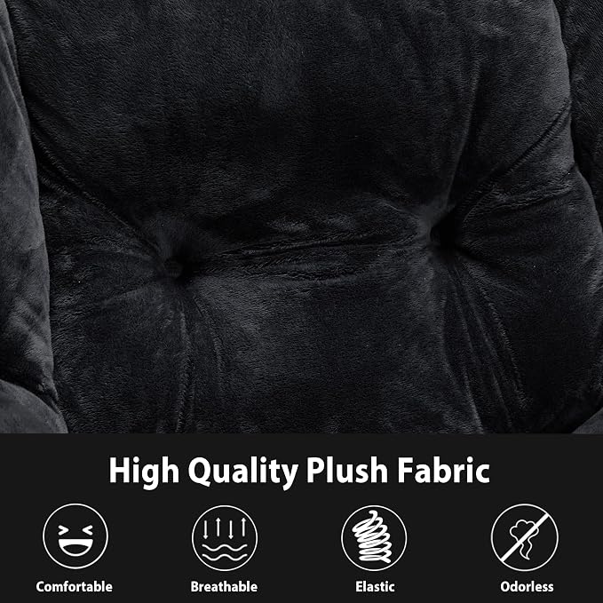 Youtanic Lazy Chair with Folding Ottoman, Accent Chair Plush Upholstered with Metal Structure and Non-Slip Pads, Sofa Armchair with Footrest and Side Storage Bag for Dorm, Room, Office, Black