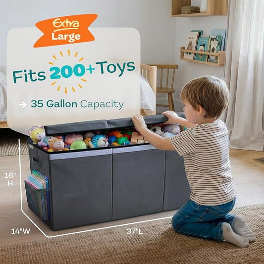 SoftOwl Extra Large Toy Storage Organizer with Lid - Sturdy, Collapsible Toy Chest Storage Box Design - Toys Bin with Dividers for Kids, Nursery, Bedroom, Playroom 37"x16"x14"