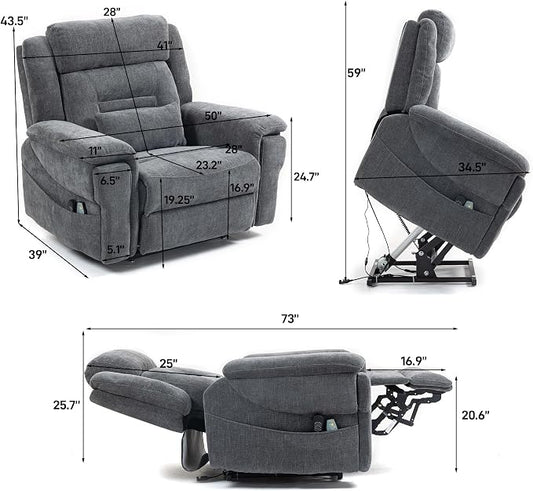 JIKFRIMA Oversized Big Man 400lbs Power Lift Recliner Chair for Adults | Lay Flat Recliners with Vibration Massage and Lumbar Heating,28in Extra Wide Seat,Wireless USB Charging Ports,Living Room