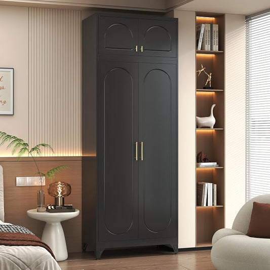 Polup Metal Armoire Wardrobe Closet, 86 Inch Tall Freestanding Wardrobe Cabinet with Hanging Rod, Bedroom Armoires with Doors, 18" D x 32" W x 86" H, Black, Assemble Required, Shipped in Two Packages