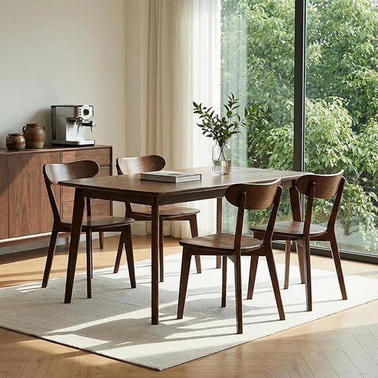 100% Solid Wood Dining Chairs,Mid Century Modern Dining Chairs with Rounded Backrest,Kitchen,Dining Room Chairs Set of 1/2/4 (6, Walnut Color)