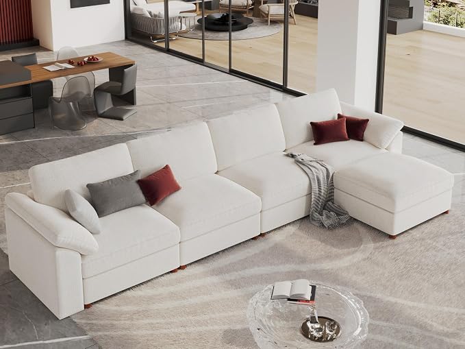 EASE MOOSE Extra Large Modular Sectional Sofa,Modern Oversized L Shape Sectional Couch,Comfty Deep Seat Modular Sofa with Ottoman,White
