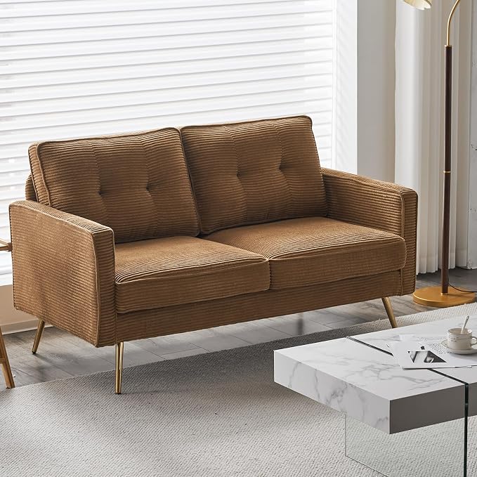 VINGLI 56" Modern Khaki Loveseat,Small Corduroy Sofa Couch Deep Seat for Living Room,2-Seater Loveseat Sofa for Bedroom,Apartment,Office,Dorm,Small Space