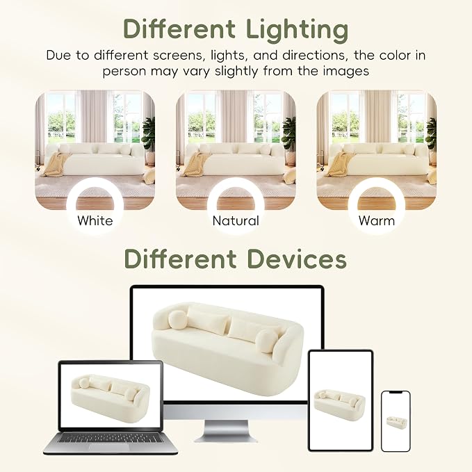 86" Curved Cloud Couch, Curved Sofa,Boneless Couch, Upholstered Sofa with Pillows, No Assembly with High-Density Foam, 3-Seater Luxury Modern Compressed Sofa, Beige