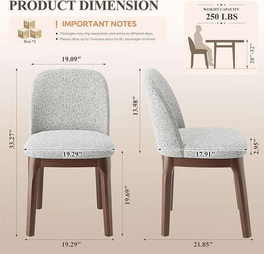 MALOL Upholstered Dining Chairs with Thickened Solid Wood Legs, Mid Century Modern Kitchen & Dining Room Chairs Set of 6, Comfortable Side Chairs for Dining Room, Kitchen, Light Grey