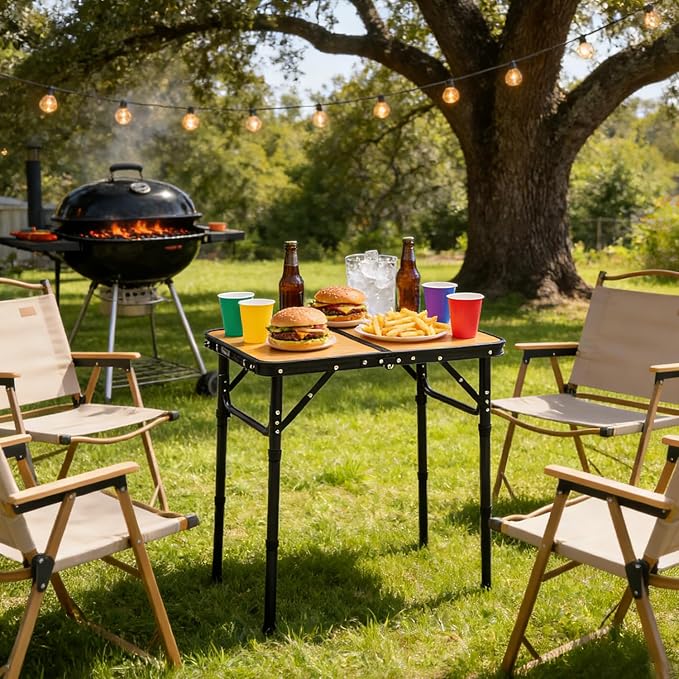 Mini Folding Camping Table - 2ft RV Space-Saving Table& Kids Toy/Learning Desk, Anti-Stain Desktop for Outdoor Glamping/Picnic/Patio & Indoor Decor (Retro Bamboo Pattern)