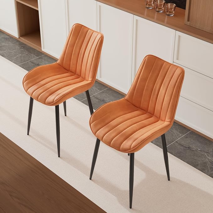 VECELO Dining Chairs Set of 4, Velvet Fabric & Metal Frame, Mordern Style for Kitchen, Living Room,Offcie, Brown