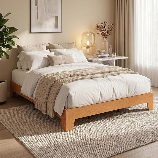 IDEALHOUSE Full Size Wood Bed Frame,Platform Nature Bed with Strong Wooden Slats,No Box Spring Needed,Minimalist Bedroom Furniture,Contemporary Wooden Bed Frame,Easy Assembly