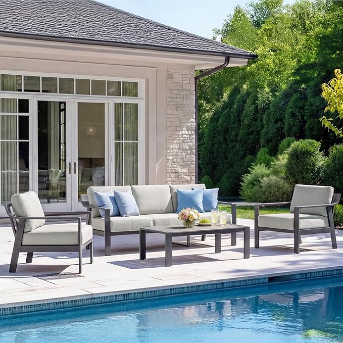 KISLOT Aluminum Outdoor Patio Furniture Armchairs,Outside Patio Sofa with Washable Thick Cushion, Patio Sofa Couch Set of 2 for Porch, Balcony, Deck, Yard,Gray Aluminum Frame
