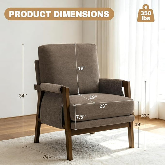 RNKSFX Dark Brown Accent Chair for Bedroom & Living Room, Mid Century Modern Accent Arm Chair, Upholstered Anthropologie Accent Chair with Solid Wood Frame, Fabric