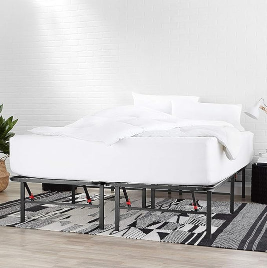 Amazon Basics Bed Frame with Ample Underbed Storage, Foldable Metal Platform, Sturdy Steel, No Box Spring Needed, 14 inches High, Noise-Free Support, Easy Assembly Tool-Free Setup, Full Size, Black