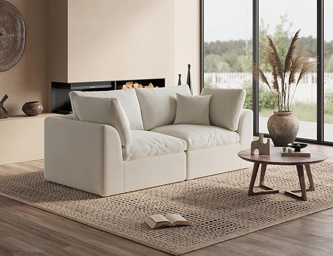 ohllob 78.9" Loveseat Sofa, Cloud Boneless Couches for Living Room, Modern Modular Sectional Sofa, Oversized, Warm White