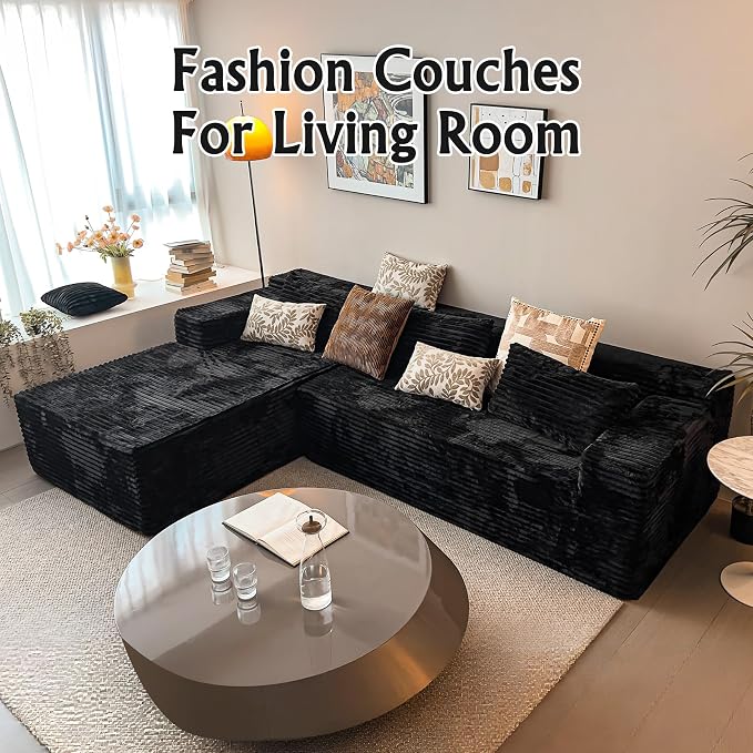 104" Cloud Sectional Couch with L-Shape Chaise, Modern Modular Sofa, Deep Seat Comfort, No Assembly Required(Plush Corduroy Fabric)