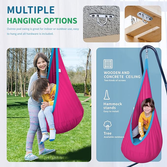 OUTREE Kids Pod Swing Seat, Cotton Child Hammock Swing Chair, Sensory Swing for Indoor and Outdoor Use, Pink and Blue