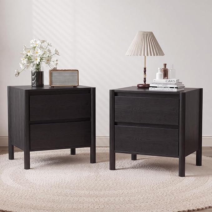 CHUWELL 3-Piece Bedroom Dresser Set-7 Drawer Dresser & 2 Nightstands,51" Wide Black Dresser and Night Stands Set with Solid Wood Cylindrical Legs