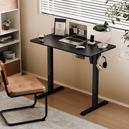 35" Electric Standing Desk Adjustable Height, Small Sit Stand Desk for Home Office & Computer Workstation, Compact Work Desk with Cable Management (Black)