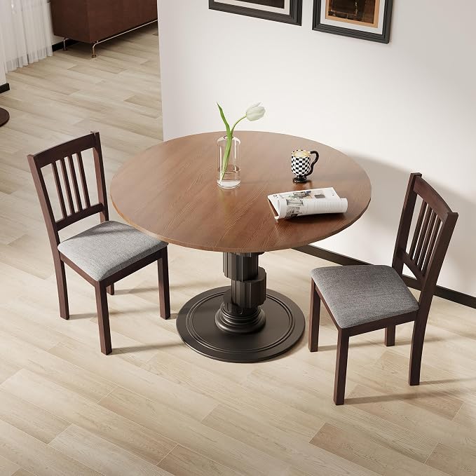 HOMCOM Dining Chairs Set of 2, Upholstered Kitchen Chairs with Rubberwood Frame, Padded Seat and Slat-Back for Living Room, Dining Room, Kitchen, Espresso