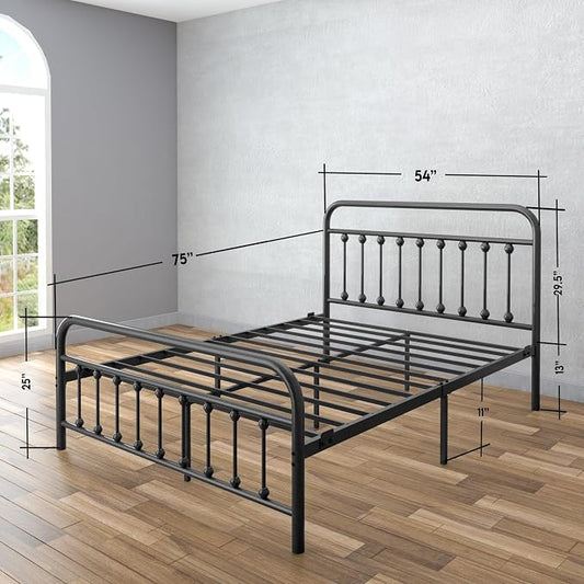 AMBEE21 Golden Gate Beds Vintage Style Metal Bed Frame with Wrought Iron Headboard and Footboard, Classic Platform Bedframe with Storage, No Box Spring Needed, Mattress Foundation, Black, Full Size
