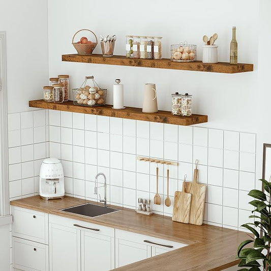 Vivelove 55 inches Long Floating Shelves for Wall, Extra Deeper & Thicker Storage Shelf for Living Room, Kitchen, Farmhouse,Wall Shelves with Invisible Brackets,Set of 1, Rustic Brown