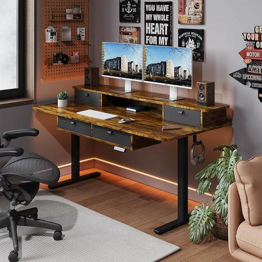 Dual Motor Electric Standing Desk Frame,Adjustable height and length,The maximum size it can accommodate is 63*28 inches for the tabletop,3 Preset Heights,Rated for 264 pounds of weight.Black