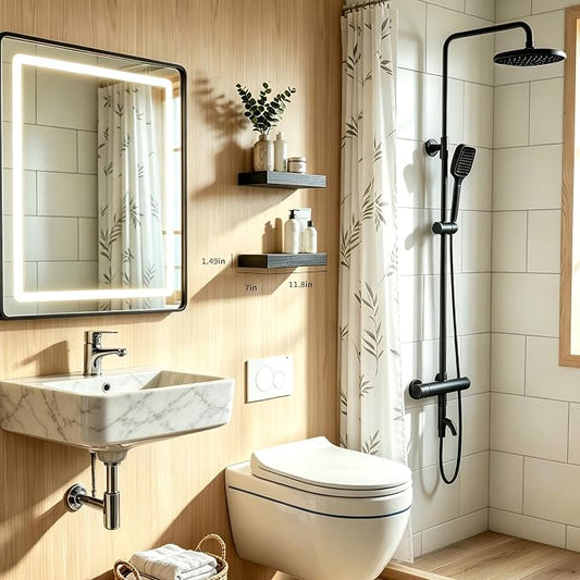 Floating Shelves Bathroom for Wall, Bathroom Shelves Over Toilet, Wall Shelves & Book Shelf, Hanging Shelf, Modern Wooden Wall-Mounted Small Floating Shelves, 12x7x1.5 in (Black, Set of 2)