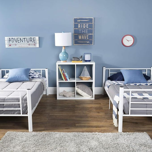Walker Edison Elodie Urban Industrial Twin Over Twin Metal Bunk Bed, Twin Over Twin, White