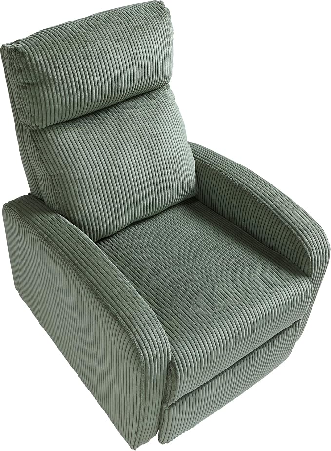 Lexicon Corduroy Pushback Recliner Chair Armchair Push Back Recliner, Solid Wood Frame and Metal Seat Base, Soft Single Sofa Accent Chair for Living Room/Office/Apartment, Easy Assembly, Green