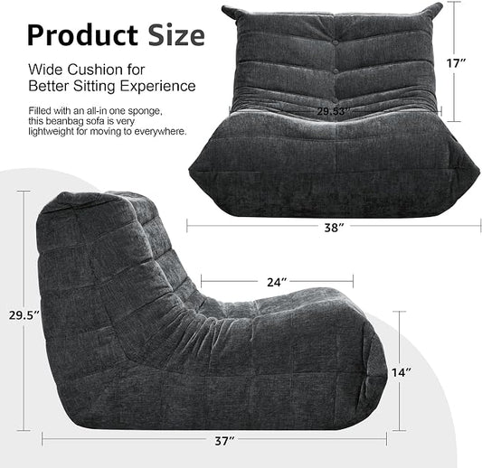 Hobestluk Adults Bean Bag Chair Faux Fur BeanBag Couch for Living Room | Darkgrey Chenille,Ergonomic Design,Memory Foam,Anti-slip Bottom,No Assembly Required,Decorative Style for Living Room
