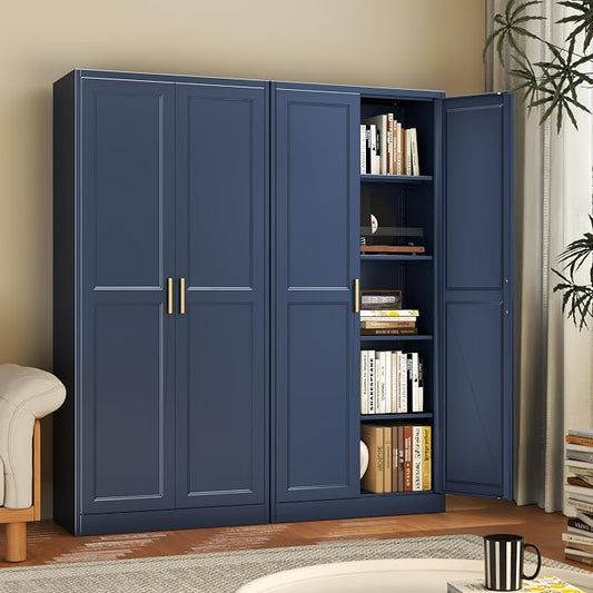 71" Metal Pantry Cabinet,Storage Cabinet with Doors and Shelves | Metal Storage Cabinet,Gold Handles,Adjustable Shelves,Magnetic Doors,Leveling Feet,Anti-tipping,for Kitchen/Garage Blue