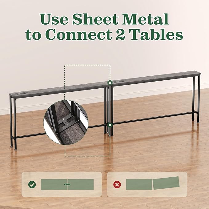SUPERJARE 102.4 Inch Sofa Table with Power Outlets and USB-C Ports, 5.9 Inch Narrow Console Tables, Entryway Hallway Couch Tables with Storage, Behind Sofa, Small Spaces, Living Room, Charcoal Gray
