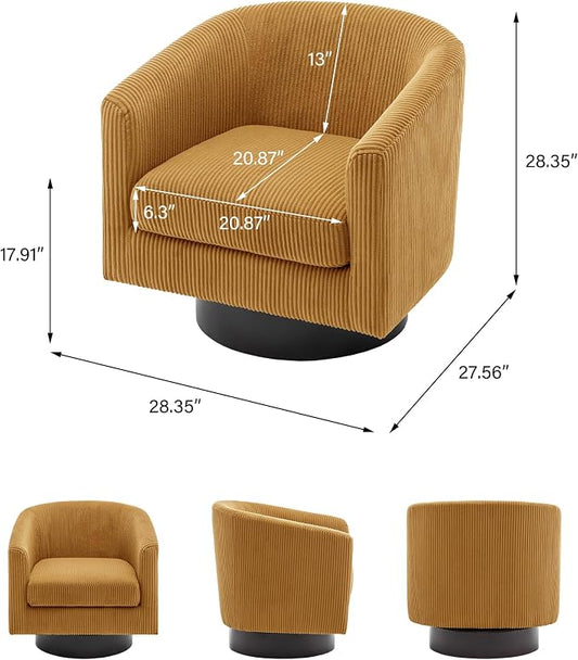 Swivel Barrel Accent Chair, Modern Round Corduroy Fabric Arm Chair for Living Room, Bedroom, Comfy Club Reading Chairs for Adults (Corduroy Orange, Set of 1)