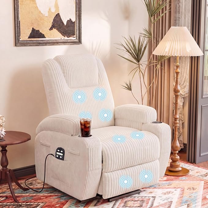 Flamaker Power Lift Recliner Chair Electric Lift Recliner for Elderly Power Lift Recliner Chair with Cup Holders Side Pockets for Living Room (Corduroy, Beige)