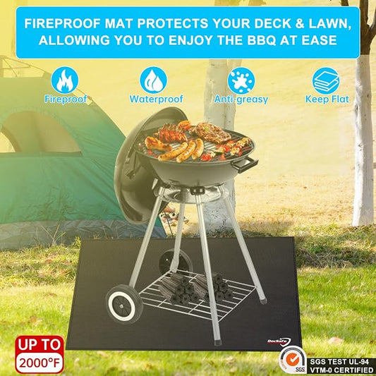 DocSafe 40" Square Fire Pit Mat Under Grill Mat,4 Layers Fireproof Indoor Fireplace Pad Heat Insulated Protect for Decks,Patios,Grass,BBQ Smoker,Portable Reusable Oil-Proof and Waterproof, Black